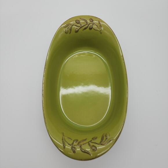 Cerutil Casserole Dish Serving Platter Green Oval Floral Handles Portugal 12x7 - Picture 7 of 13